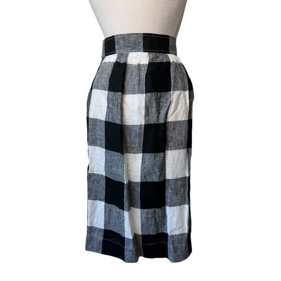 EVERLANE THE LINEN WRAP SKIRT Black White Plaid 100% Linen Size 2 - Picture 3 of 9